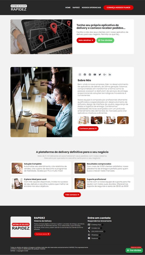 Landing page criada para empresas de delivery