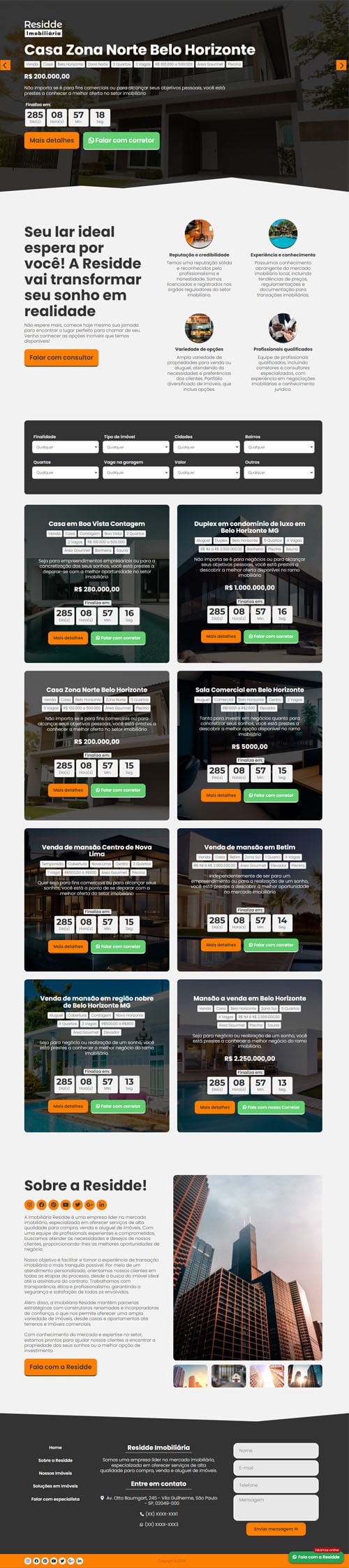 Landing page criada para imobiliária